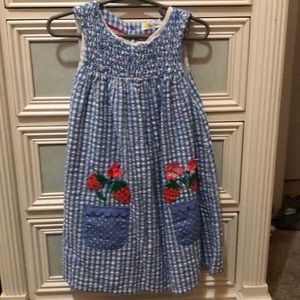 Baby Boden Blue Gingham Dress with Strawberry Pockets